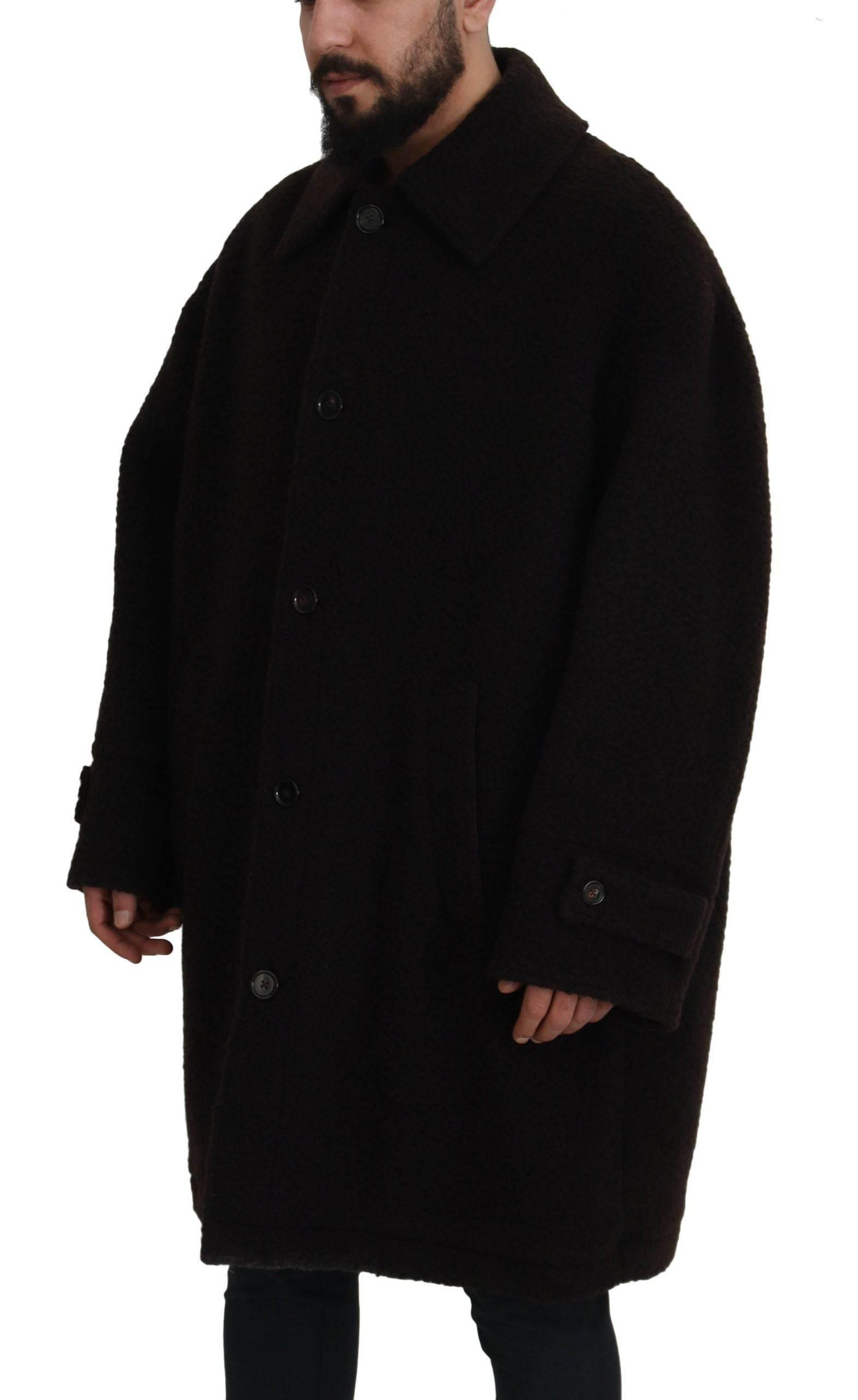 Dolce & Gabbana Black Alpaca Button Down Trench Coat Jacket - Hilstor