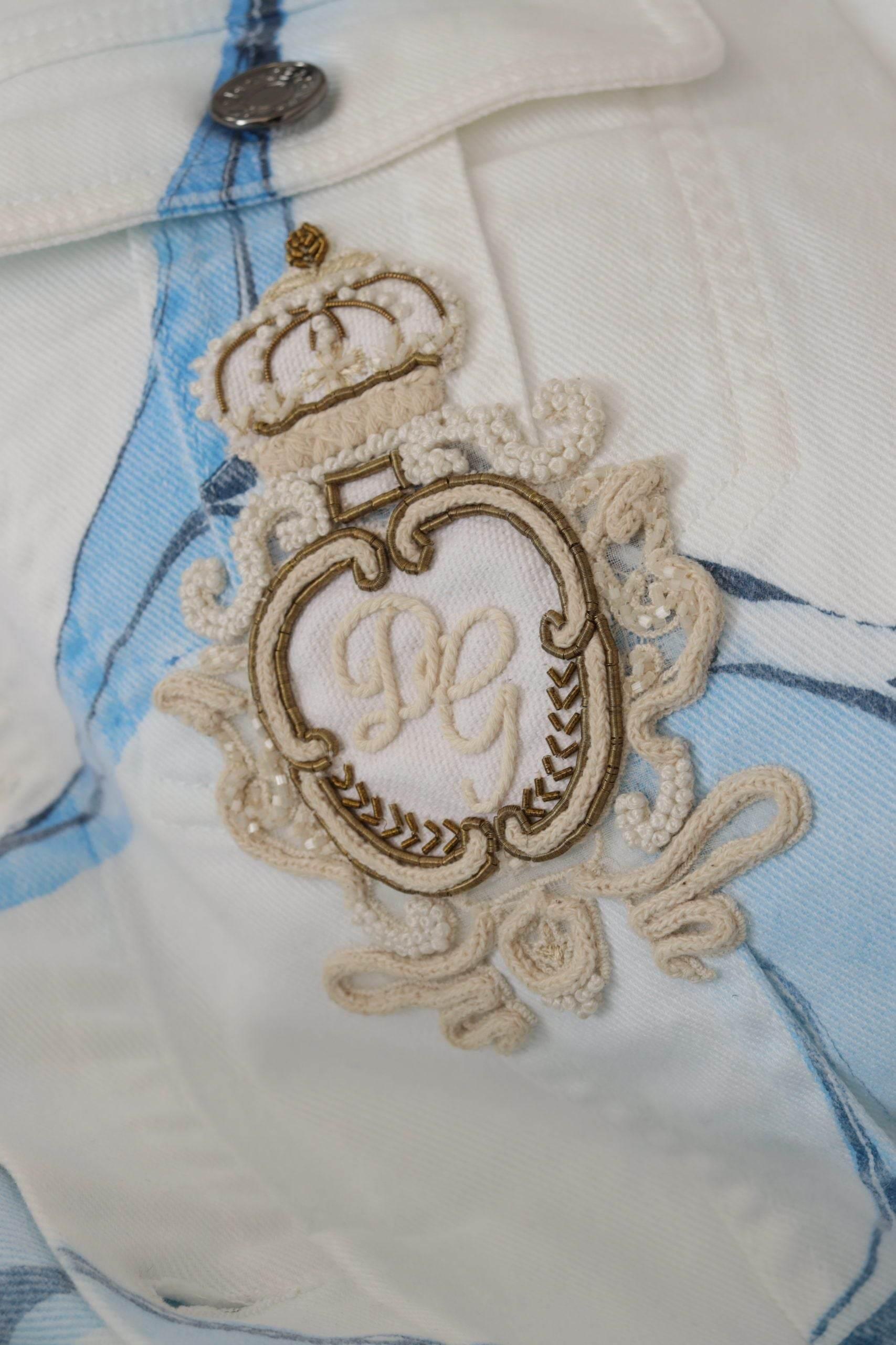 Dolce & Gabbana Multicolor Logo Embroidered Denim Jacket - Hilstor
