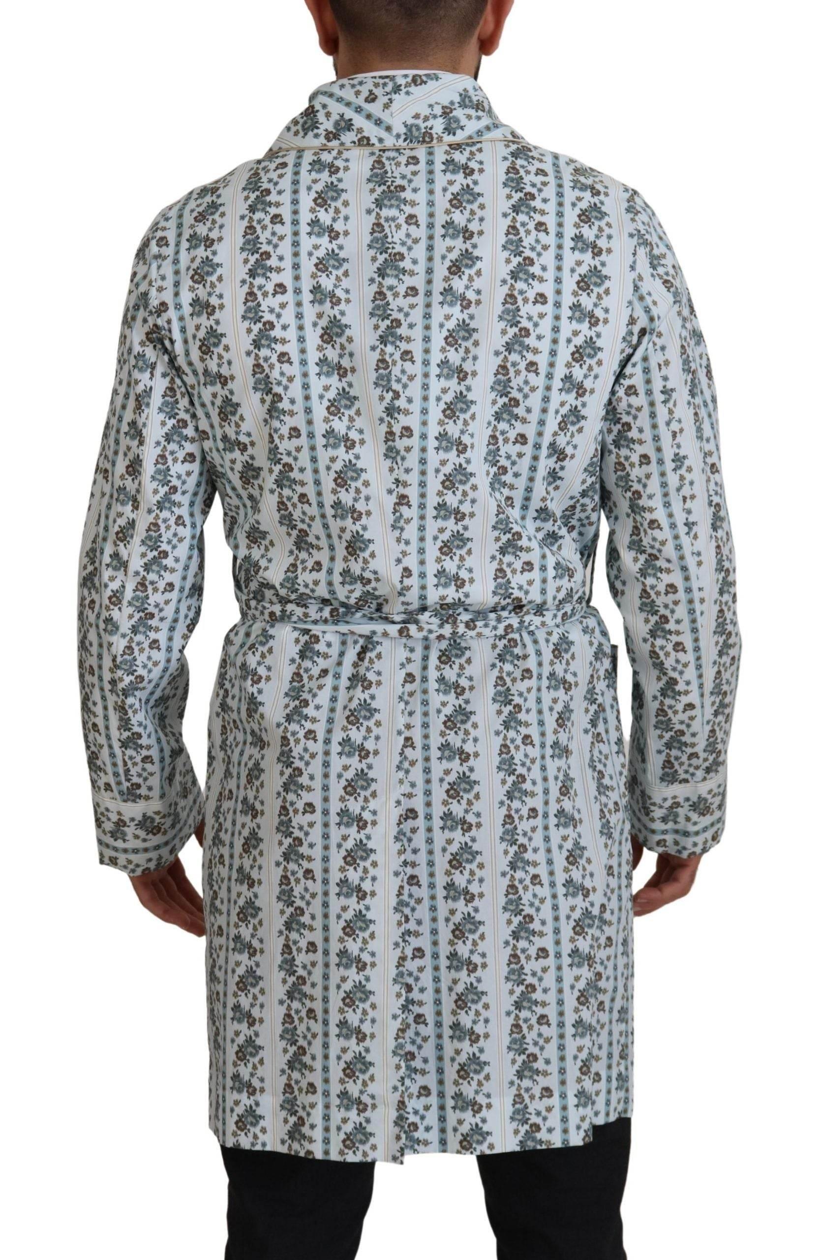 Dolce & Gabbana Blue Floral Cotton Robe Coat Jacket - Hilstor
