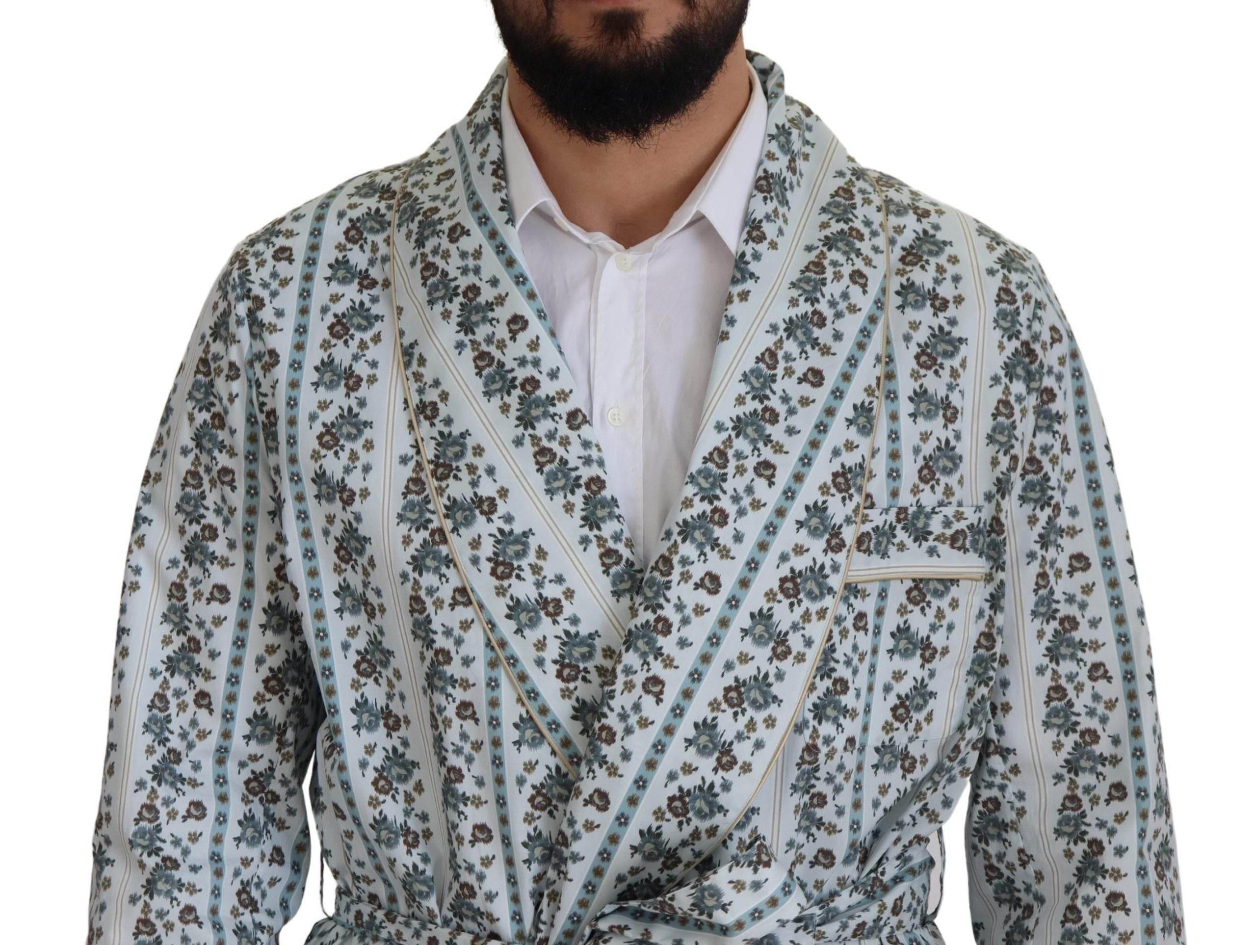 Dolce & Gabbana Blue Floral Cotton Robe Coat Jacket - Hilstor