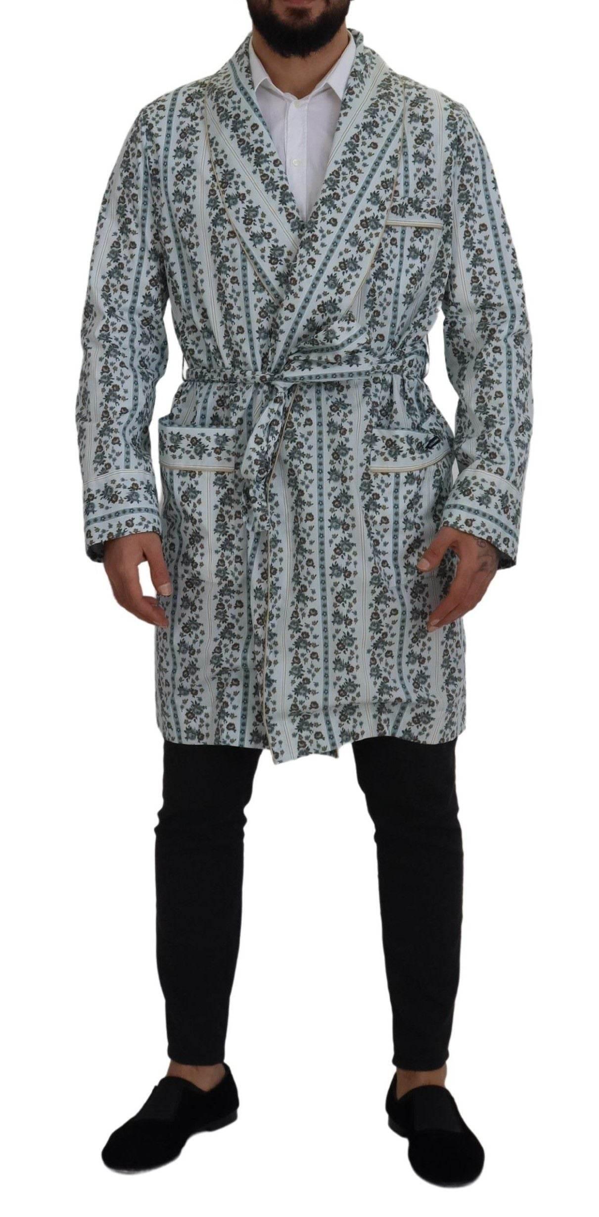 Dolce & Gabbana Blue Floral Cotton Robe Coat Jacket - Hilstor