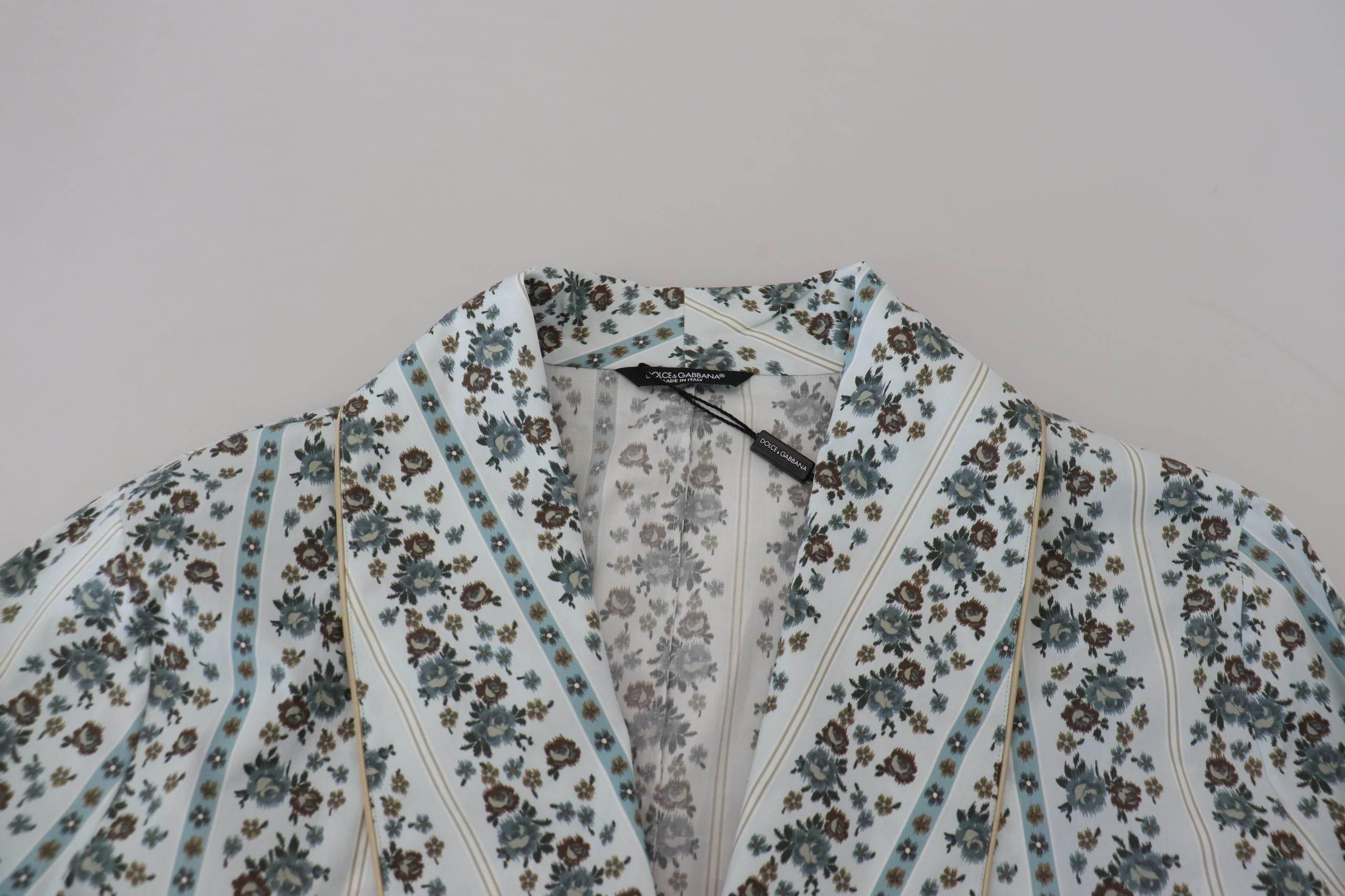 Dolce & Gabbana Blue Floral Cotton Robe Coat Jacket - Hilstor