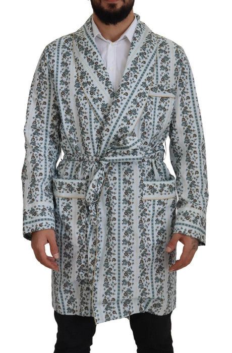 Dolce & Gabbana Blue Floral Cotton Robe Coat Jacket - Hilstor
