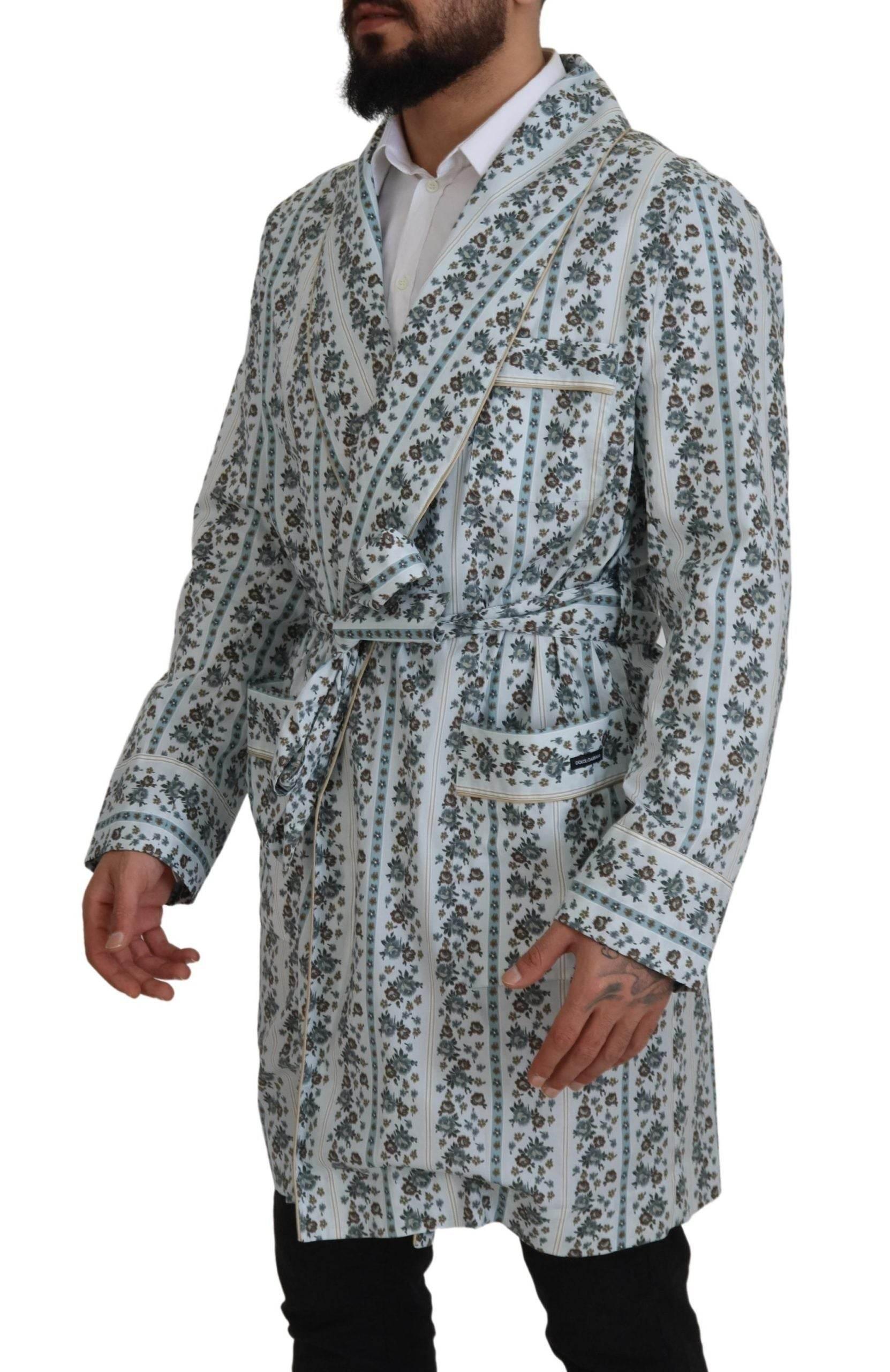 Dolce & Gabbana Blue Floral Cotton Robe Coat Jacket - Hilstor
