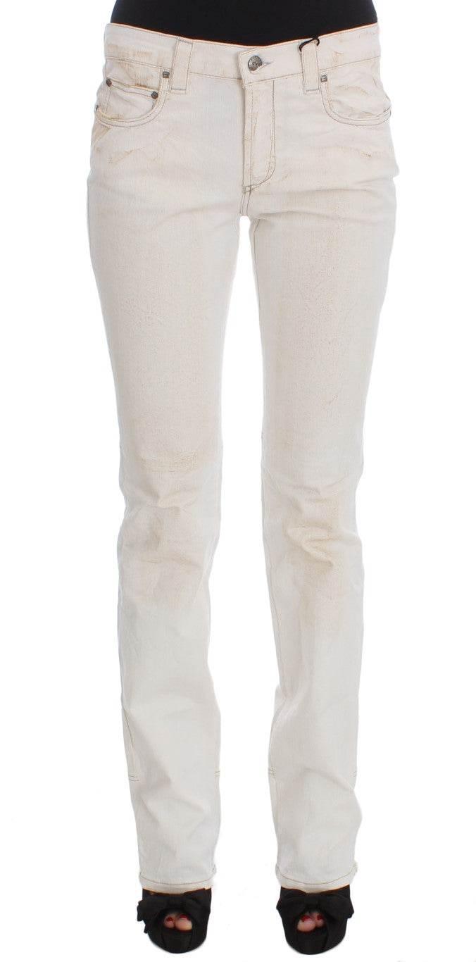 Costume National White Cotton Slim Fit Bootcut Jeans - Hilstor