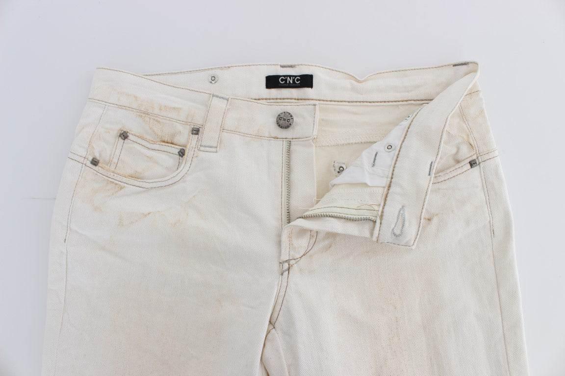 Costume National White Cotton Slim Fit Bootcut Jeans - Hilstor