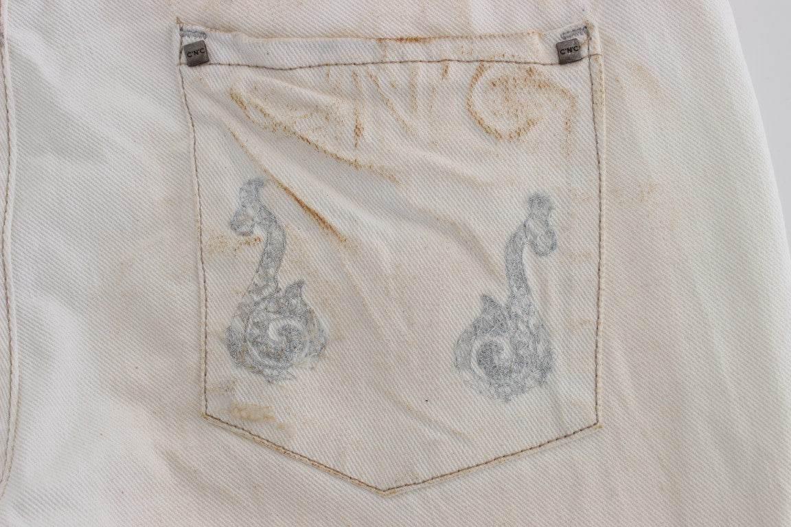 Costume National White Cotton Slim Fit Bootcut Jeans - Hilstor