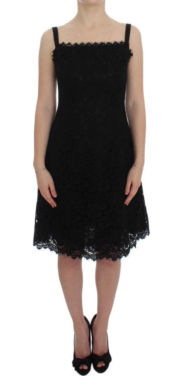 Dolce & Gabbana Black Floral Lace Shift Knee Length Dress - Hilstor