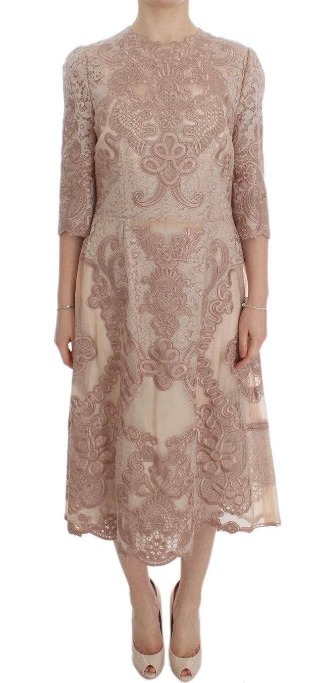Dolce & Gabbana Elegant Pink Lace Embroidered Shift Dress - Hilstor