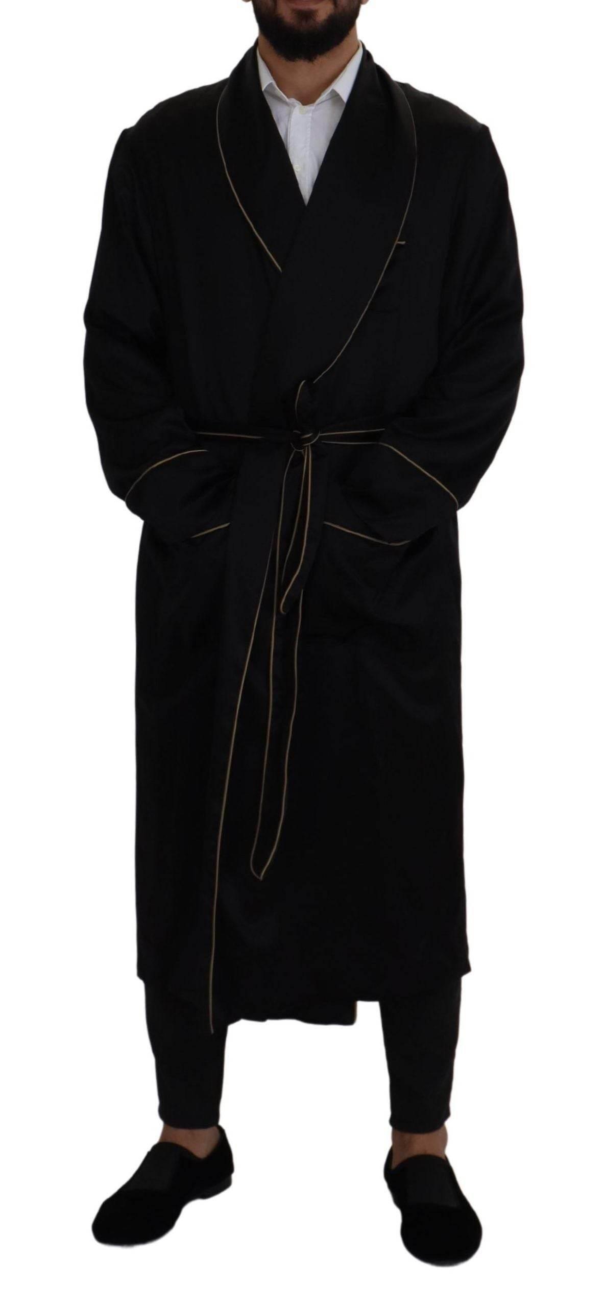 Dolce & Gabbana Black 100% Silk Robe Coat Wrap Jacket - Hilstor