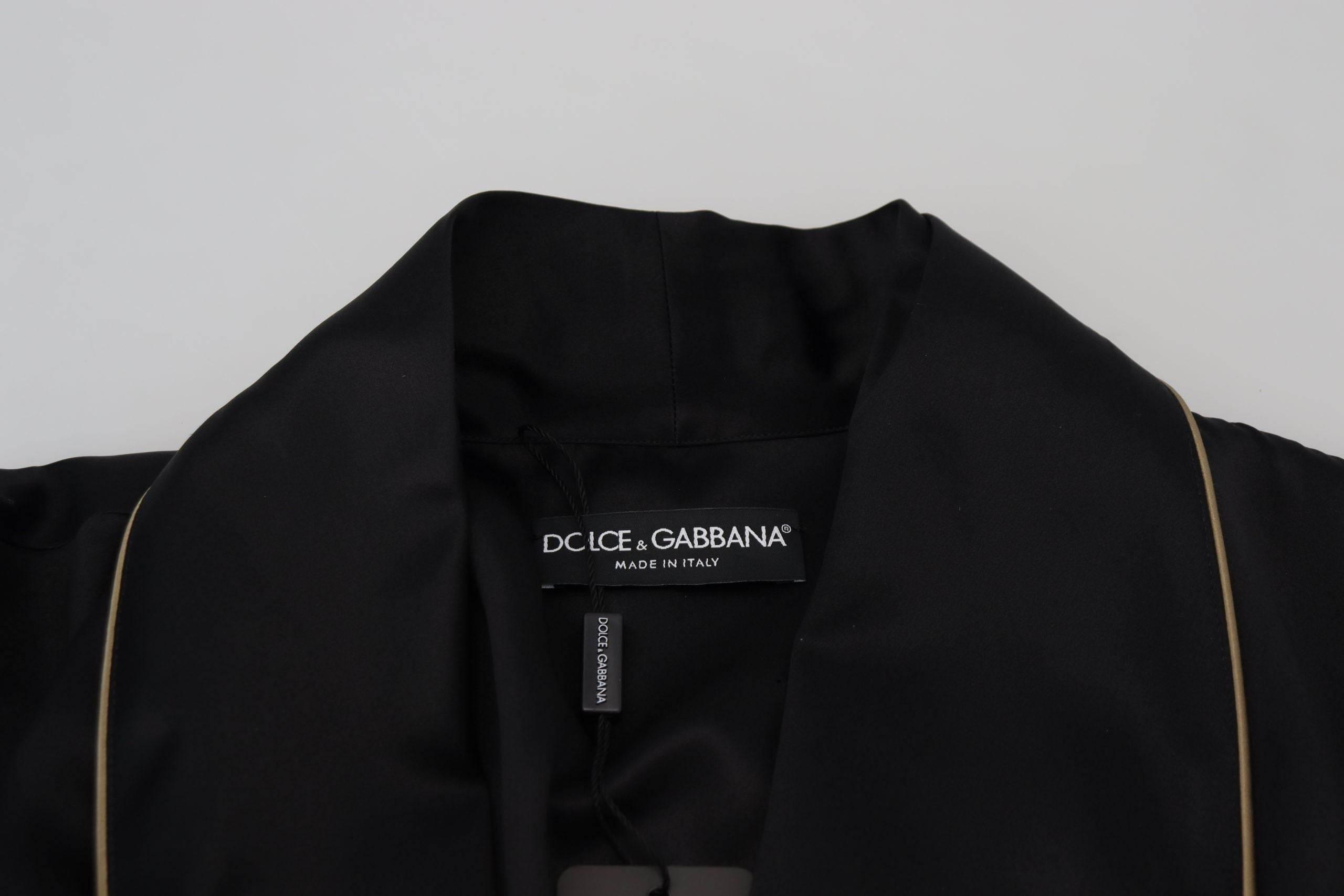 Dolce & Gabbana Black 100% Silk Robe Coat Wrap Jacket - Hilstor