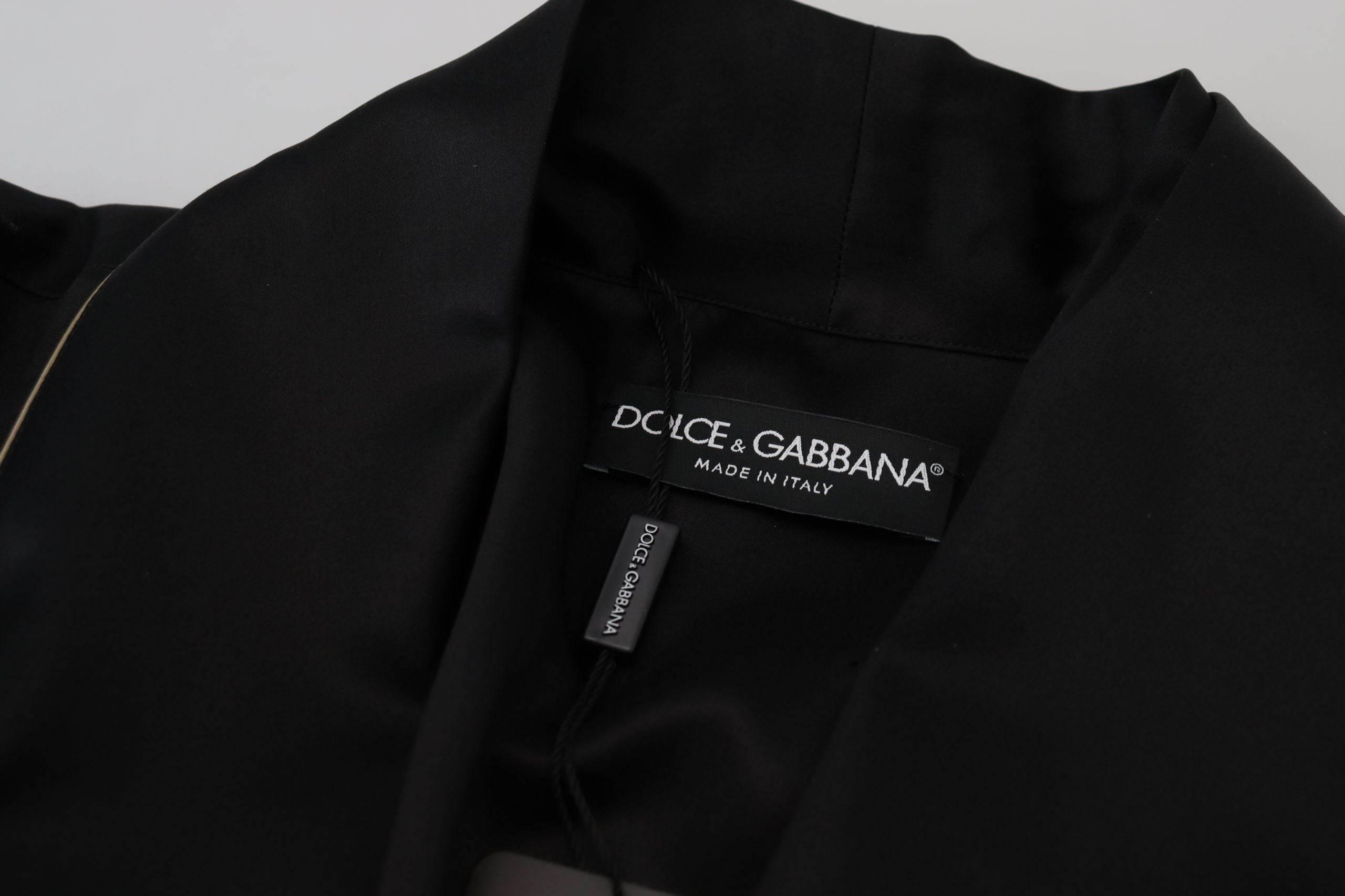 Dolce & Gabbana Black 100% Silk Robe Coat Wrap Jacket - Hilstor
