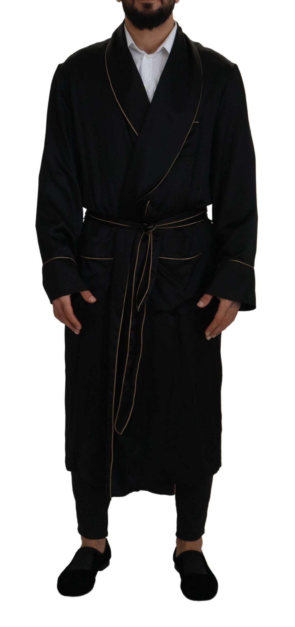 Dolce & Gabbana Black 100% Silk Robe Coat Wrap Jacket - Hilstor
