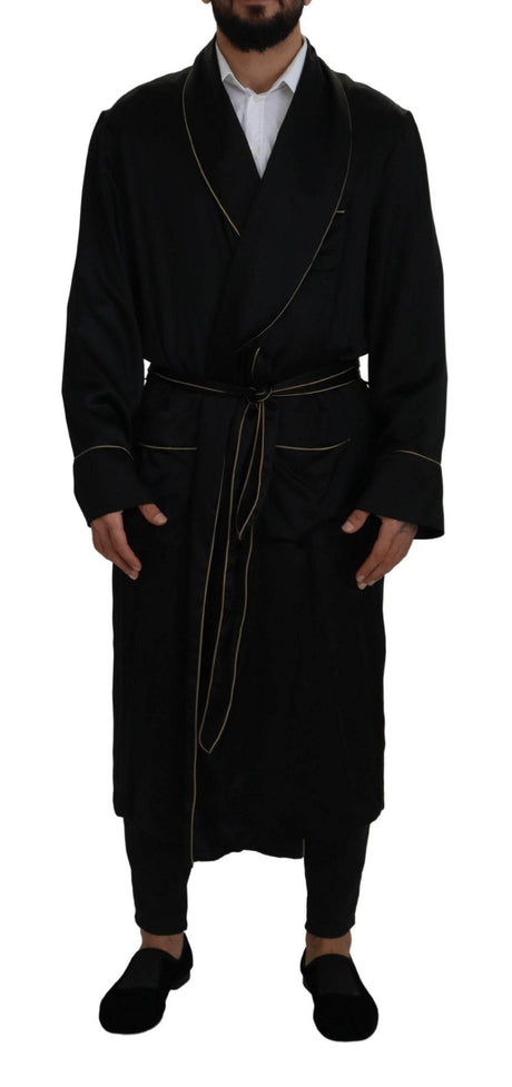 Dolce & Gabbana Black 100% Silk Robe Coat Wrap Jacket - Hilstor