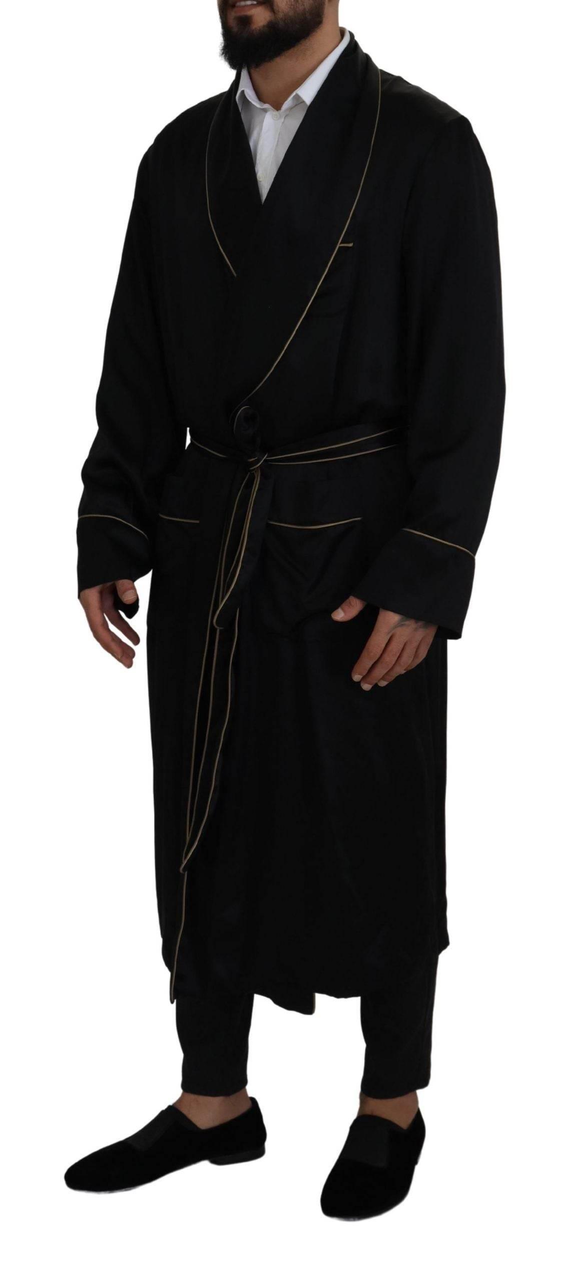 Dolce & Gabbana Black 100% Silk Robe Coat Wrap Jacket - Hilstor