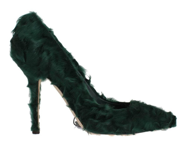 Dolce & Gabbana Elegant Green Xiangao Fur Leather Pumps - Hilstor