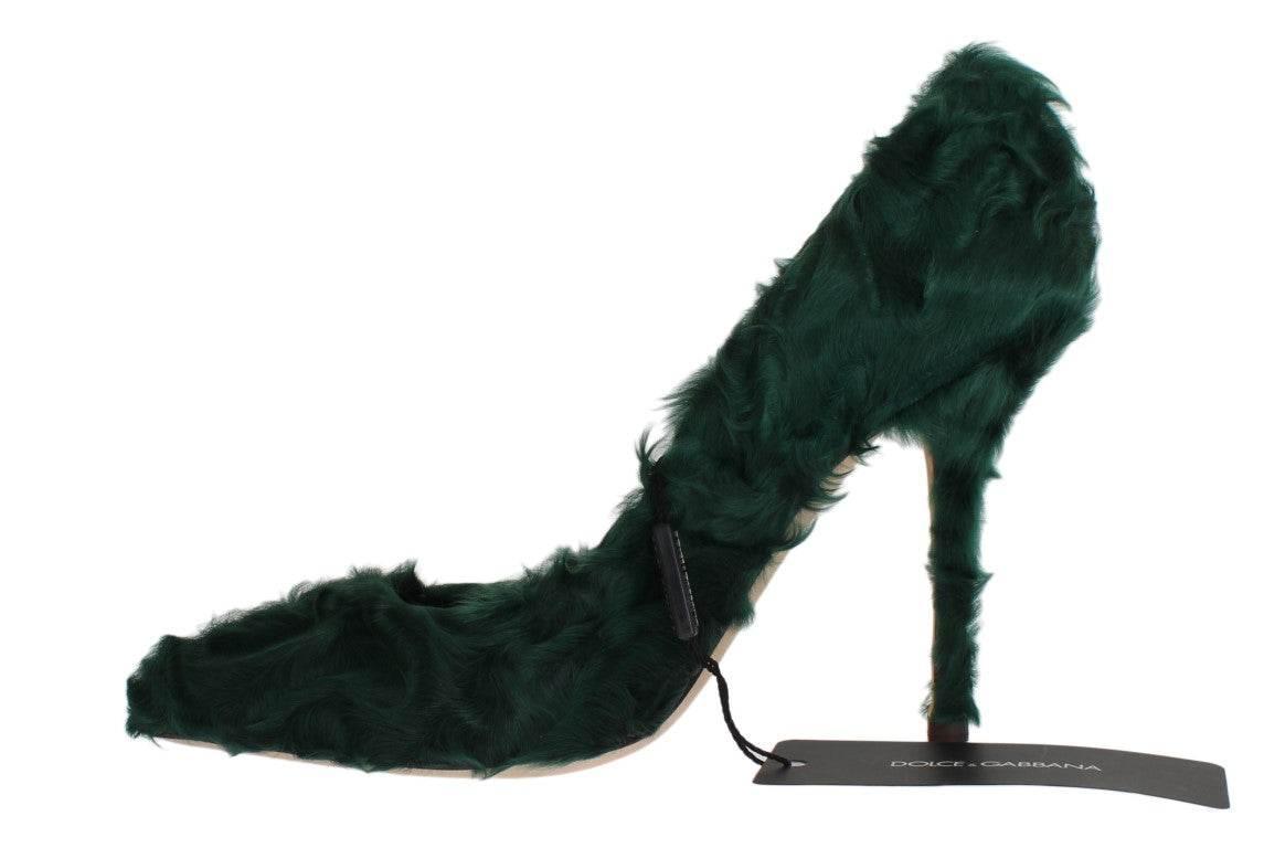 Dolce & Gabbana Elegant Green Xiangao Fur Leather Pumps - Hilstor