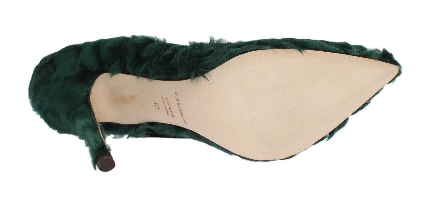 Dolce & Gabbana Elegant Green Xiangao Fur Leather Pumps - Hilstor