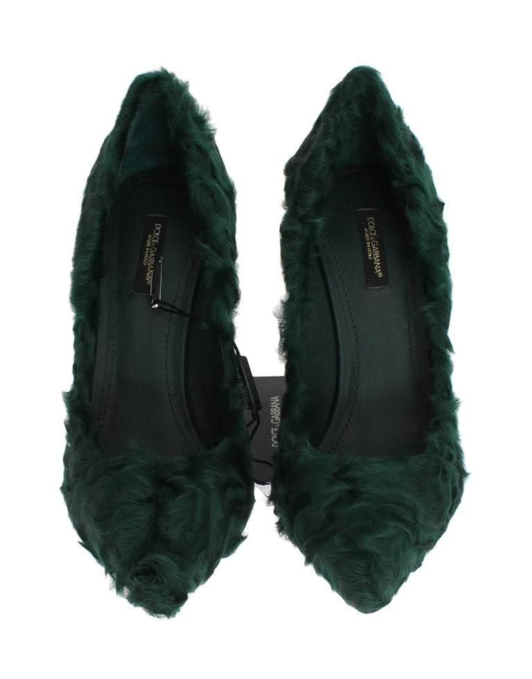 Dolce & Gabbana Elegant Green Xiangao Fur Leather Pumps - Hilstor