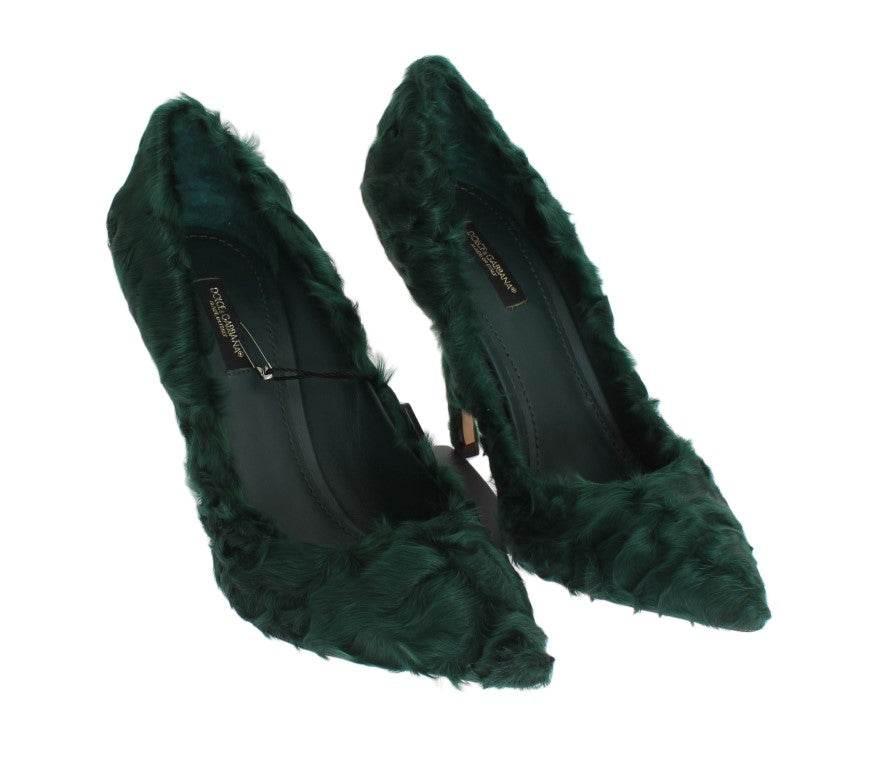 Dolce & Gabbana Elegant Green Xiangao Fur Leather Pumps - Hilstor