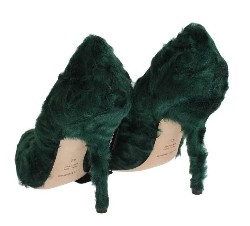 Dolce & Gabbana Elegant Green Xiangao Fur Leather Pumps - Hilstor