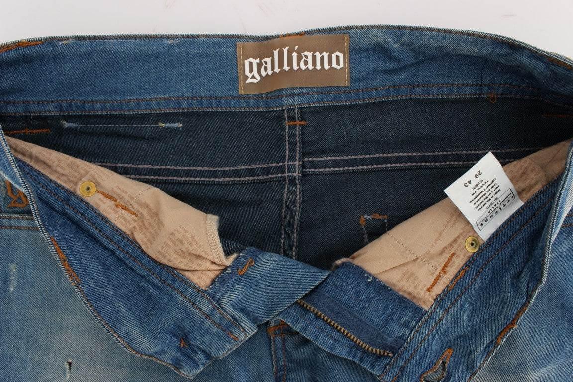 John Galliano Sleek Blue Slim Fit Designer Jeans - Hilstor