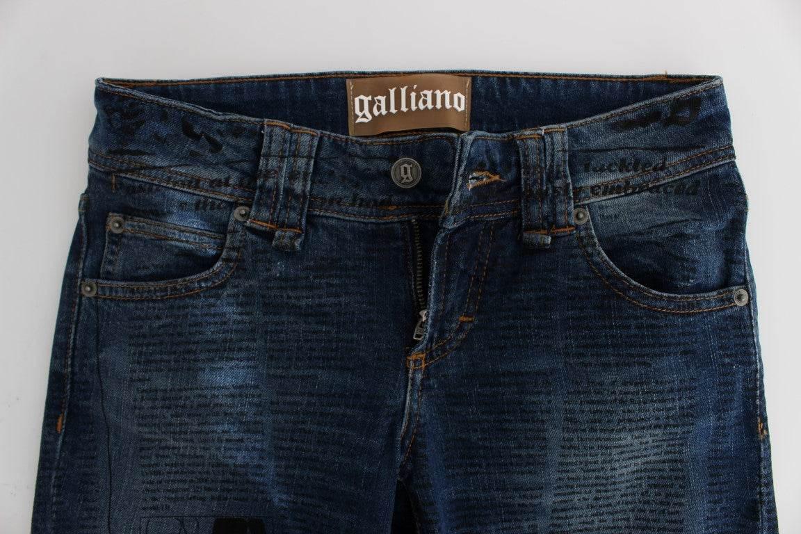 John Galliano Blue Wash Cotton Blend Slim Fit Bootcut Jeans - Hilstor