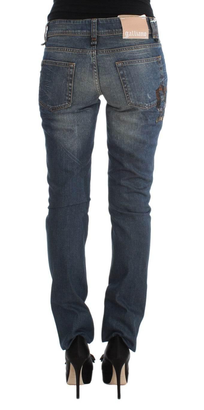John Galliano Blue Wash Cotton Blend Slim Fit Jeans - Hilstor