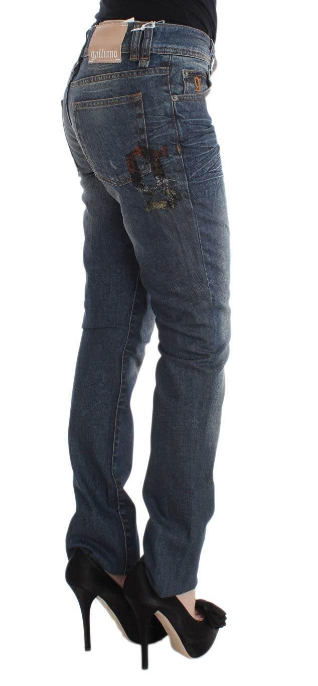 John Galliano Blue Wash Cotton Blend Slim Fit Jeans - Hilstor
