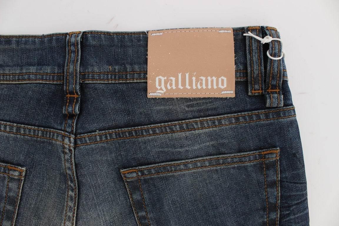 John Galliano Blue Wash Cotton Blend Slim Fit Jeans - Hilstor