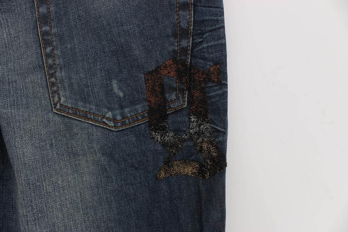 John Galliano Blue Wash Cotton Blend Slim Fit Jeans - Hilstor
