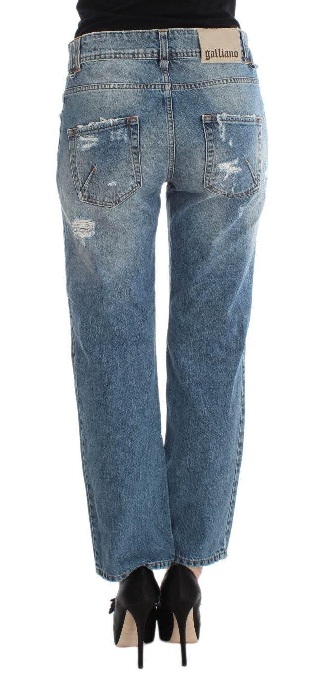 John Galliano Blue Wash Cotton Boyfriend Fit Cropped Jeans - Hilstor