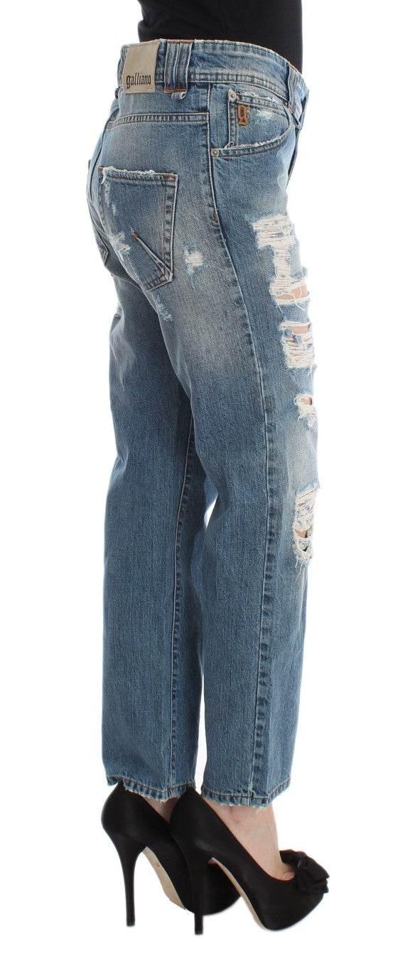 John Galliano Blue Wash Cotton Boyfriend Fit Cropped Jeans - Hilstor