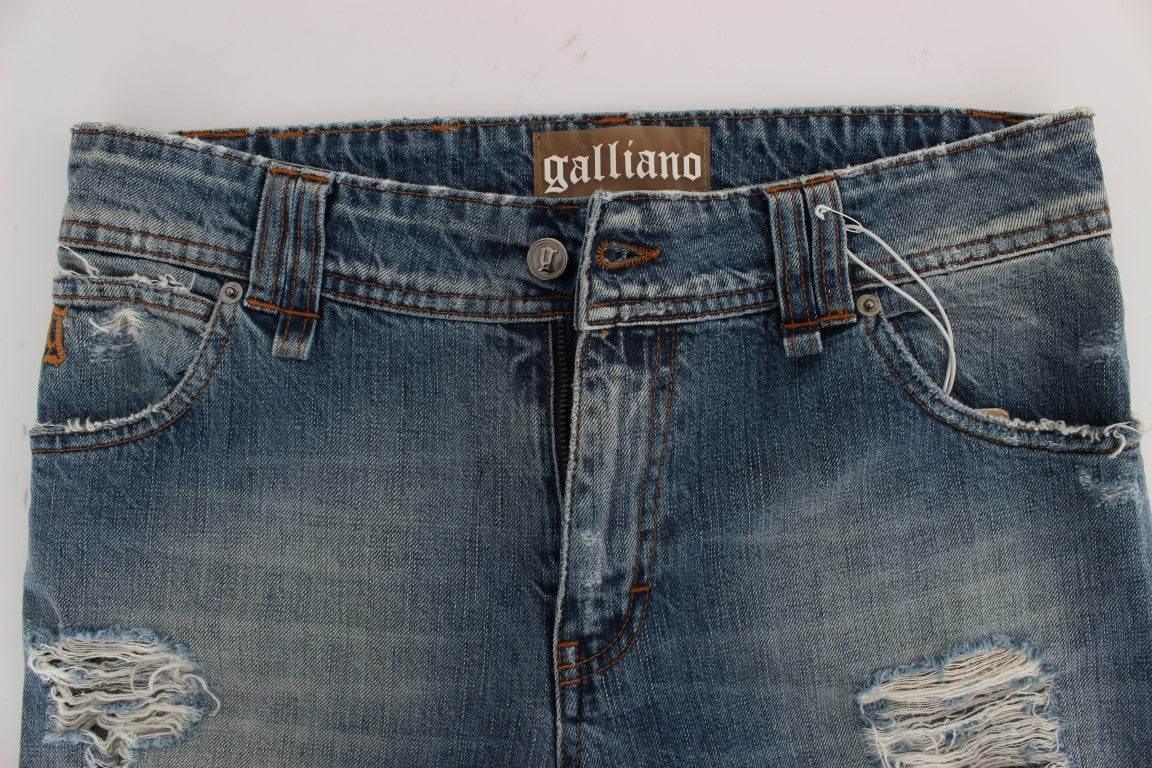 John Galliano Blue Wash Cotton Boyfriend Fit Cropped Jeans - Hilstor