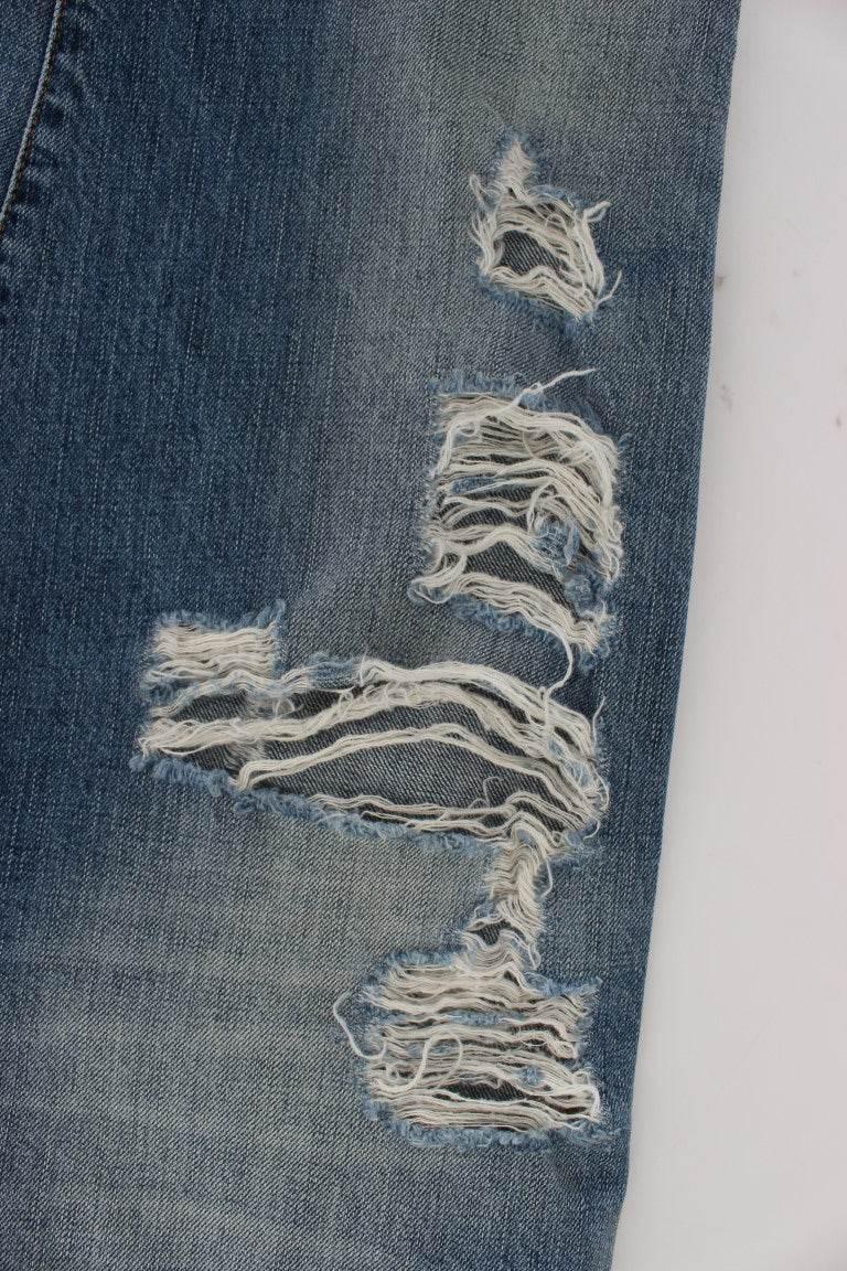 John Galliano Blue Wash Cotton Boyfriend Fit Cropped Jeans - Hilstor