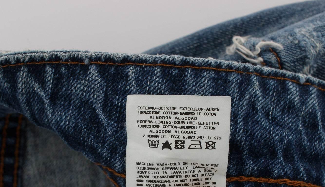 John Galliano Blue Wash Cotton Boyfriend Fit Cropped Jeans - Hilstor