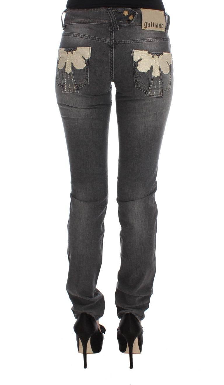 John Galliano Gray Wash Cotton Blend Slim Fit Stretch Jeans - Hilstor