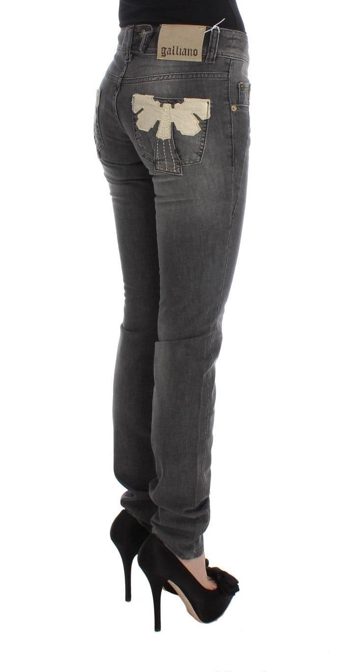 John Galliano Gray Wash Cotton Blend Slim Fit Stretch Jeans - Hilstor