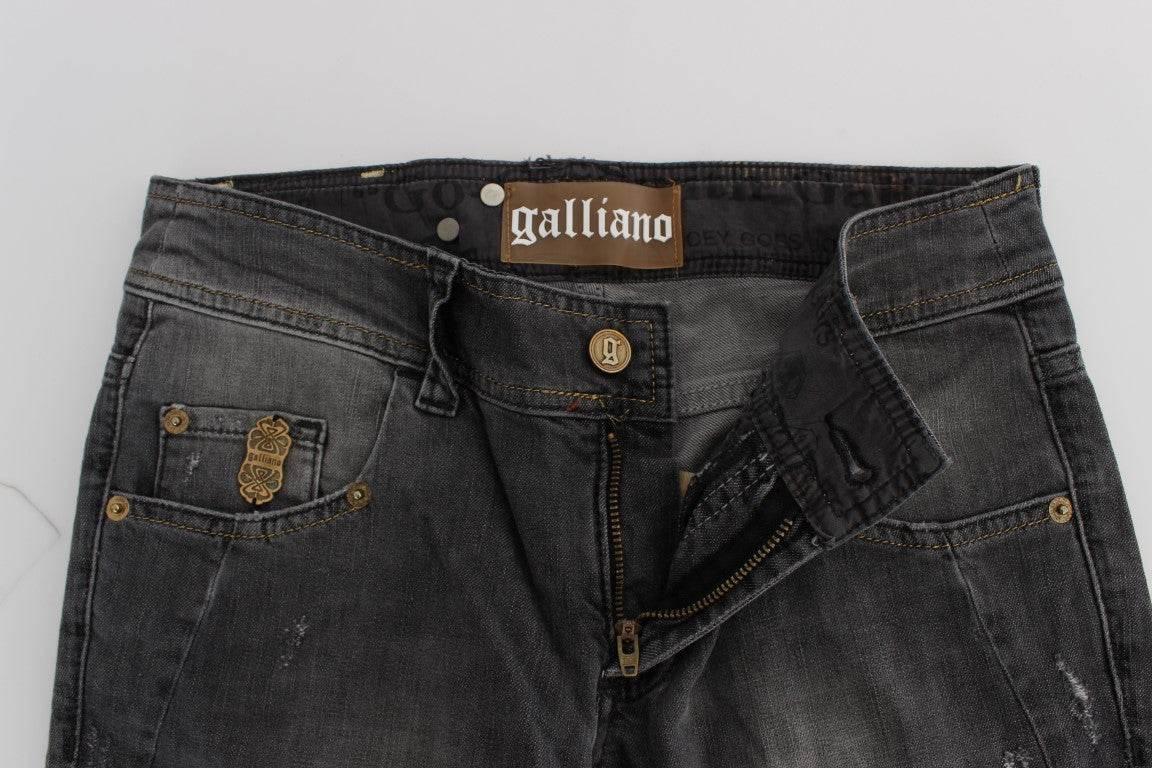 John Galliano Gray Wash Cotton Blend Slim Fit Stretch Jeans - Hilstor
