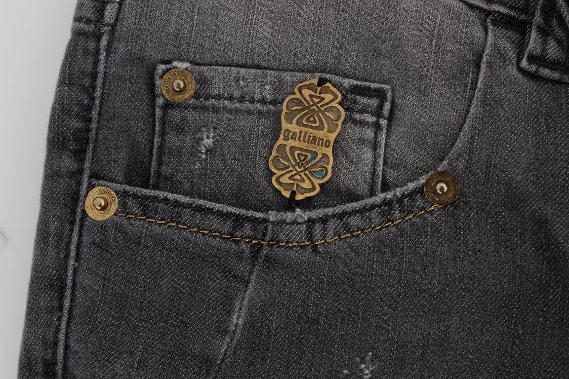 John Galliano Gray Wash Cotton Blend Slim Fit Stretch Jeans - Hilstor