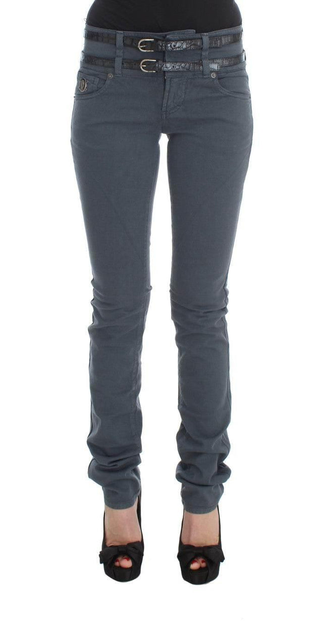 John Galliano Blue Cotton Blend Slim Fit High Waist Jeans - Hilstor