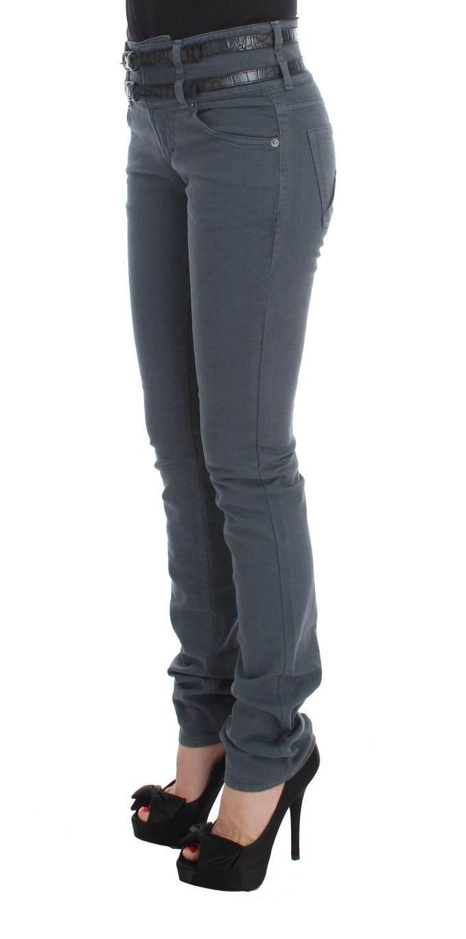 John Galliano Blue Cotton Blend Slim Fit High Waist Jeans - Hilstor