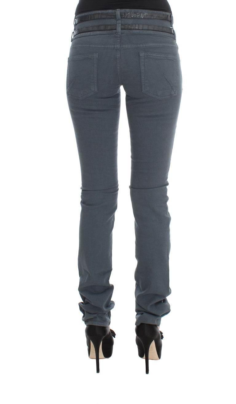 John Galliano Blue Cotton Blend Slim Fit High Waist Jeans - Hilstor
