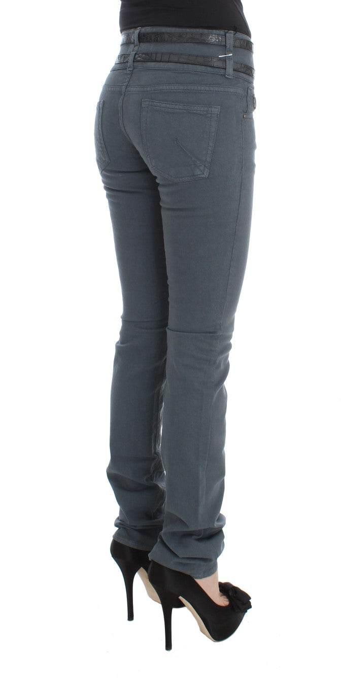 John Galliano Blue Cotton Blend Slim Fit High Waist Jeans - Hilstor
