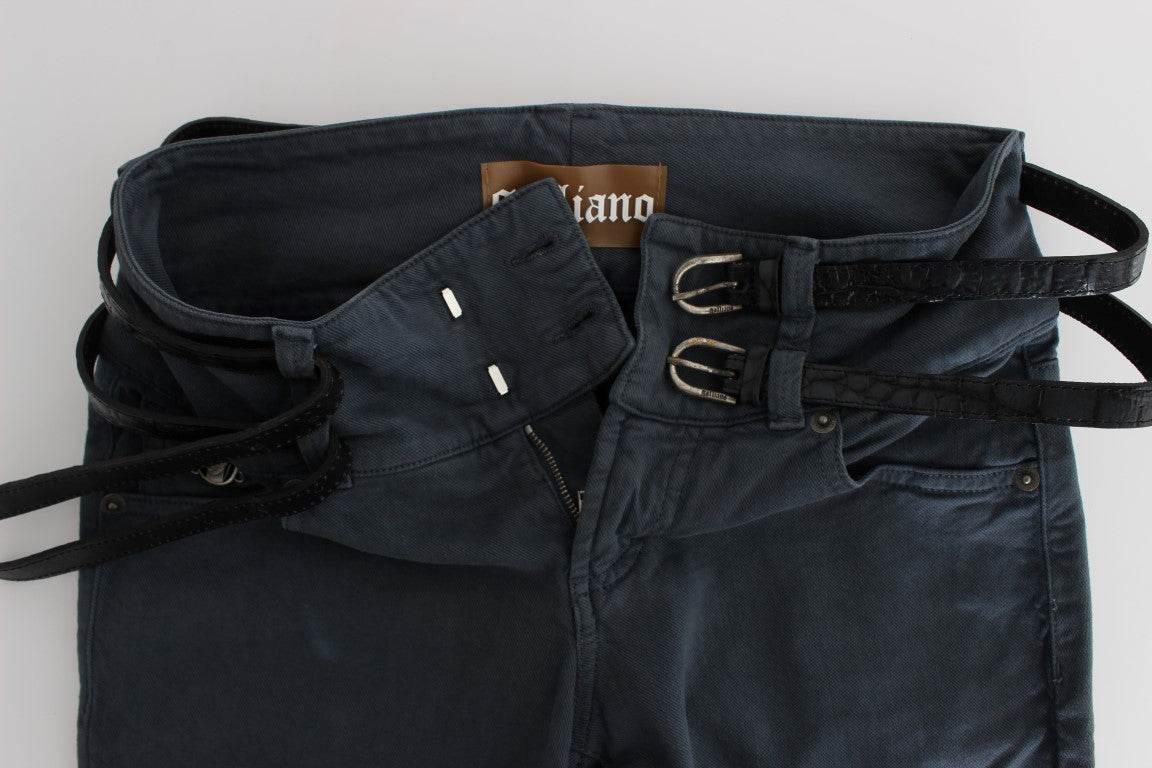 John Galliano Blue Cotton Blend Slim Fit High Waist Jeans - Hilstor