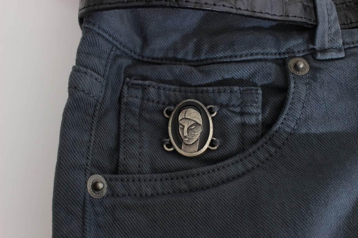 John Galliano Blue Cotton Blend Slim Fit High Waist Jeans - Hilstor