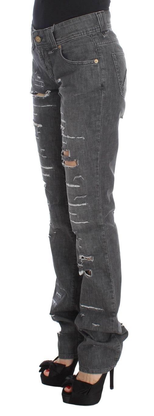 John Galliano Gray Wash Cotton Torn Straight Fit Jeans - Hilstor