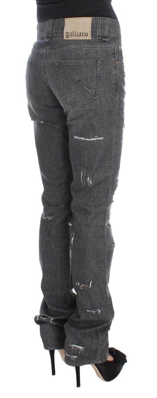 John Galliano Gray Wash Cotton Torn Straight Fit Jeans - Hilstor