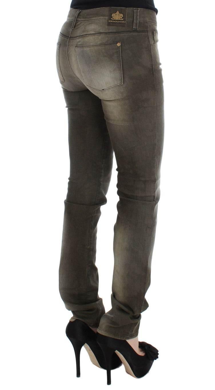 Ermanno Scervino Gray Wash Cotton Blend Slim Fit Jeans - Hilstor