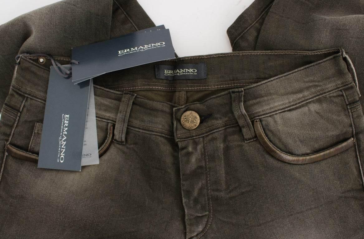Ermanno Scervino Gray Wash Cotton Blend Slim Fit Jeans - Hilstor